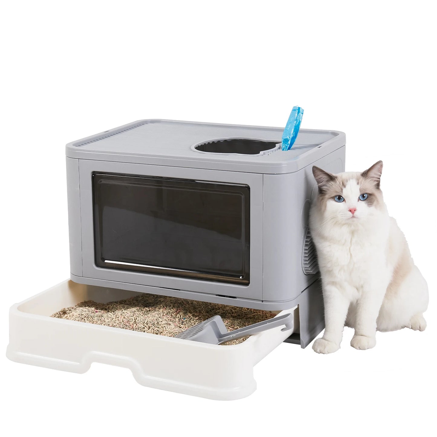 Foldable Cat Litter Box Front Entry & Top Exit Toilet Boxes with