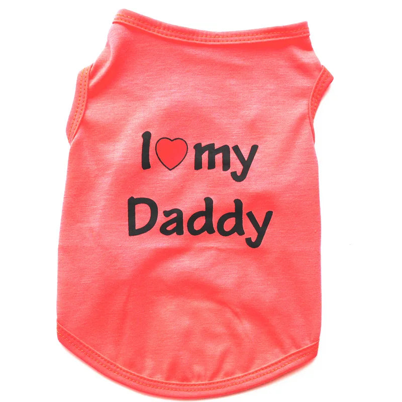 Pet Clothes Casual Puppy Dog Cat Clothing "I Love Mommy & Daddy" Print Cute Cat Vest Tee Shirt Cotton T-shirt Cat Kitten Apparel