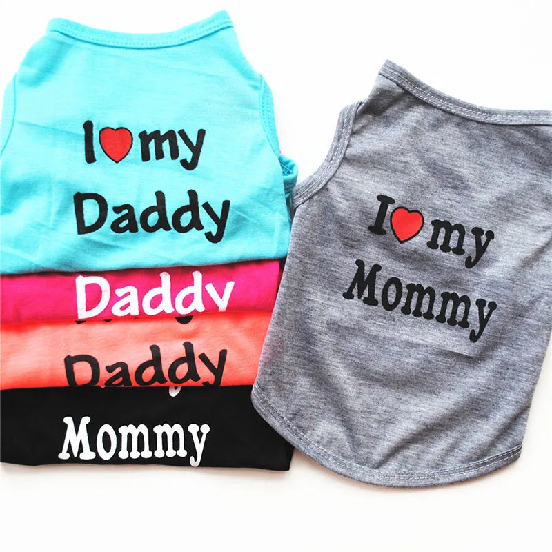 ملابس الحيوانات الأليفة جرو غير رسمية Cat Cat Clothing "I Love Mommy & Daddy" Print Cut Cat Stest Tee Shirt T-Shirt Thirt Cat Atten