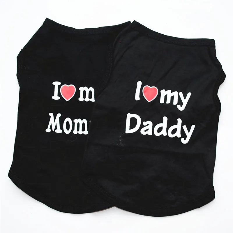 ملابس الحيوانات الأليفة جرو غير رسمية Cat Cat Clothing "I Love Mommy & Daddy" Print Cut Cat Stest Tee Shirt T-Shirt Thirt Cat Atten