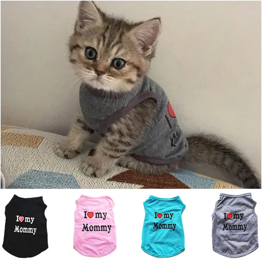 ملابس الحيوانات الأليفة جرو غير رسمية Cat Cat Clothing "I Love Mommy & Daddy" Print Cut Cat Stest Tee Shirt T-Shirt Thirt Cat Atten