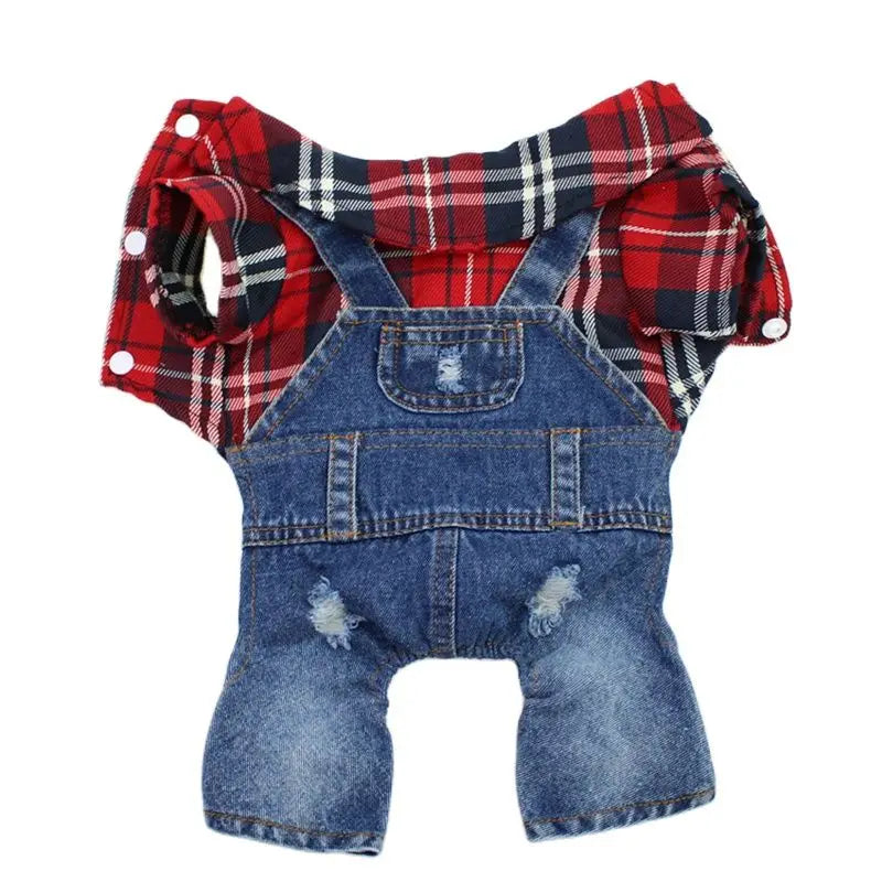 Dog Cat Denim Pleaid Judsuit Hoodie Pet Puppy Jean Jack