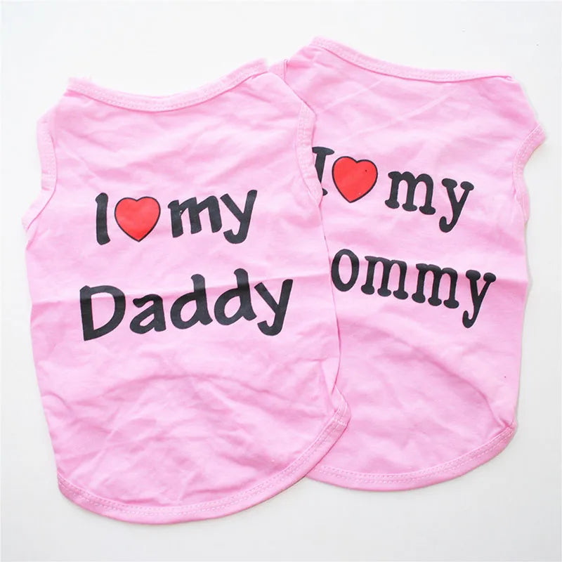 ملابس الحيوانات الأليفة جرو غير رسمية Cat Cat Clothing "I Love Mommy & Daddy" Print Cut Cat Stest Tee Shirt T-Shirt Thirt Cat Atten