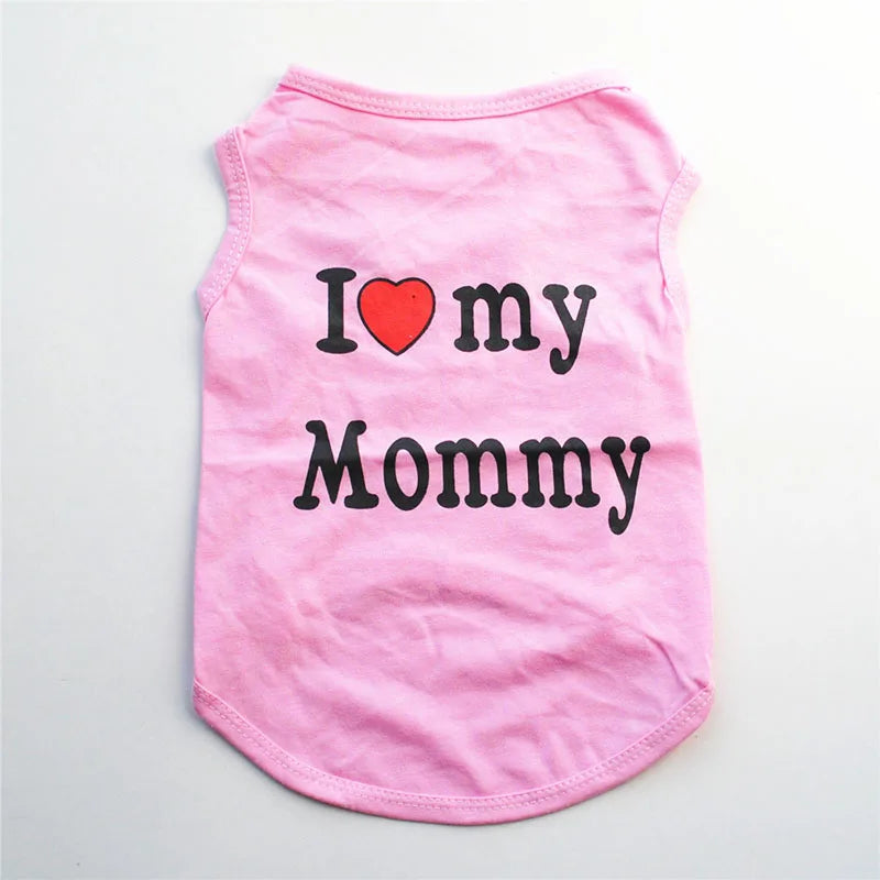 Pet Clothes Casual Puppy Dog Cat Clothing "I Love Mommy & Daddy" Print Cute Cat Vest Tee Shirt Cotton T-shirt Cat Kitten Apparel