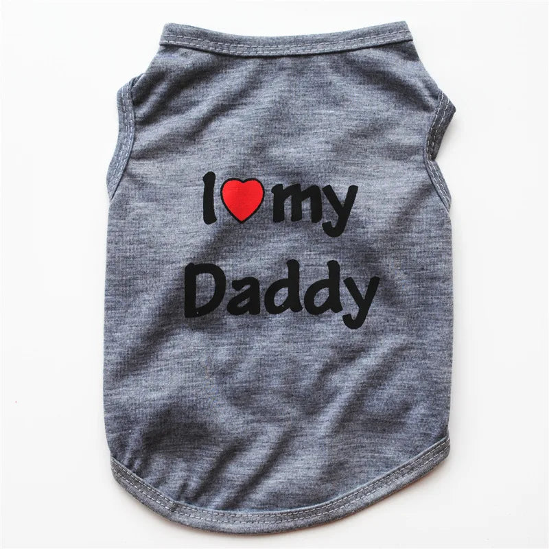 Pet Clothes Casual Puppy Dog Cat Clothing "I Love Mommy & Daddy" Print Cute Cat Vest Tee Shirt Cotton T-shirt Cat Kitten Apparel