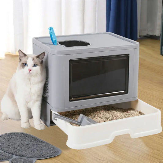 Foldable Cat Litter Box Front Entry & Top Exit Toilet Boxes with