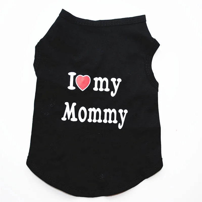 ملابس الحيوانات الأليفة جرو غير رسمية Cat Cat Clothing "I Love Mommy & Daddy" Print Cut Cat Stest Tee Shirt T-Shirt Thirt Cat Atten