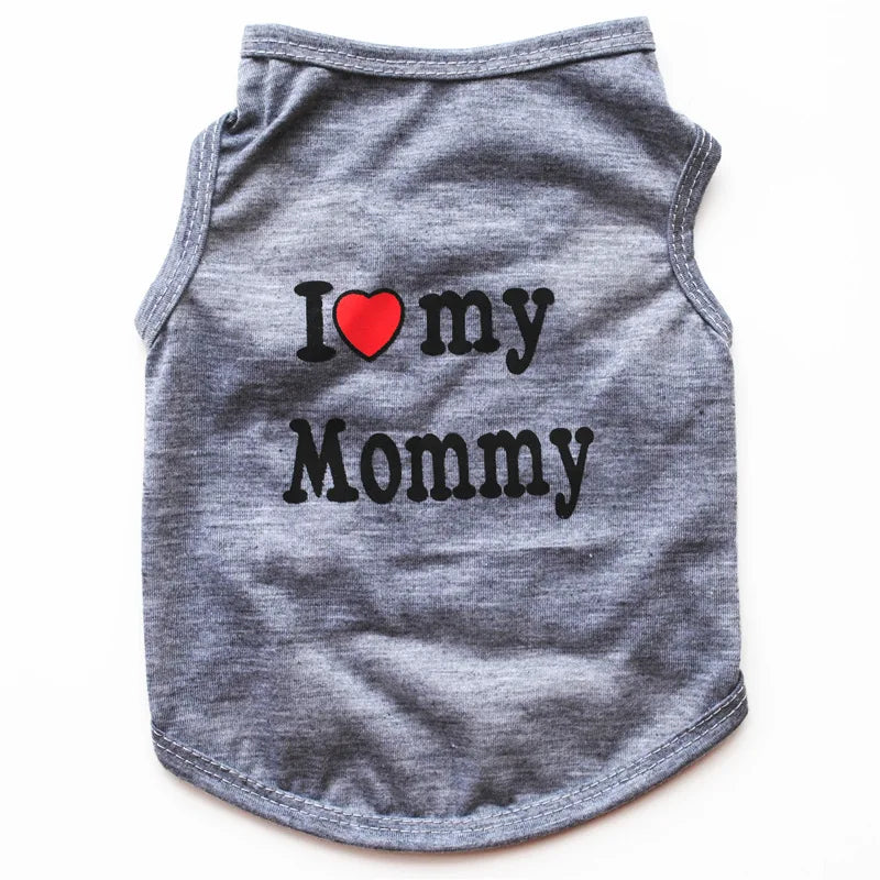 Pet Clothes Casual Puppy Dog Cat Clothing "I Love Mommy & Daddy" Print Cute Cat Vest Tee Shirt Cotton T-shirt Cat Kitten Apparel