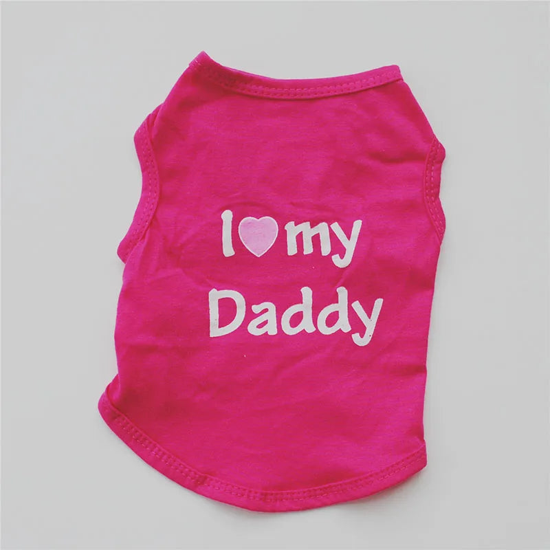 Pet Clothes Casual Puppy Dog Cat Clothing "I Love Mommy & Daddy" Print Cute Cat Vest Tee Shirt Cotton T-shirt Cat Kitten Apparel