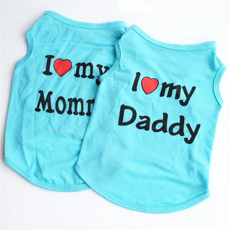 Pet Clothes Casual Puppy Dog Cat Clothing "I Love Mommy & Daddy" Print Cute Cat Vest Tee Shirt Cotton T-shirt Cat Kitten Apparel