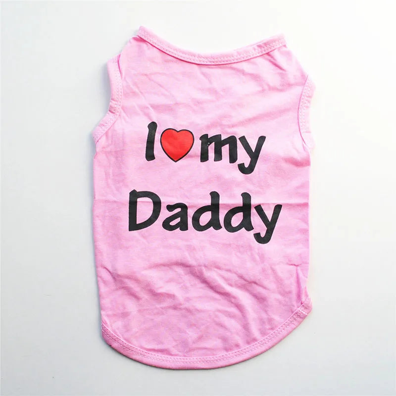 ملابس الحيوانات الأليفة جرو غير رسمية Cat Cat Clothing "I Love Mommy & Daddy" Print Cut Cat Stest Tee Shirt T-Shirt Thirt Cat Atten