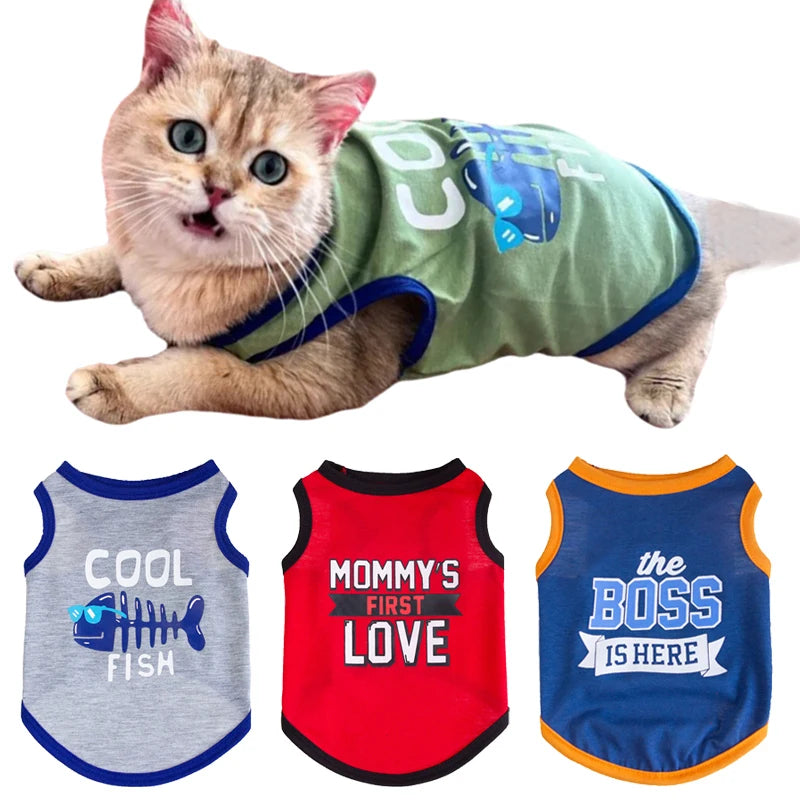 Summer Cotton Sphynx Cat Clothing Apparels Letter Print Pet Vest Shirt for Cats Gotas Kitten Garfield Shirts mascotas Clothes