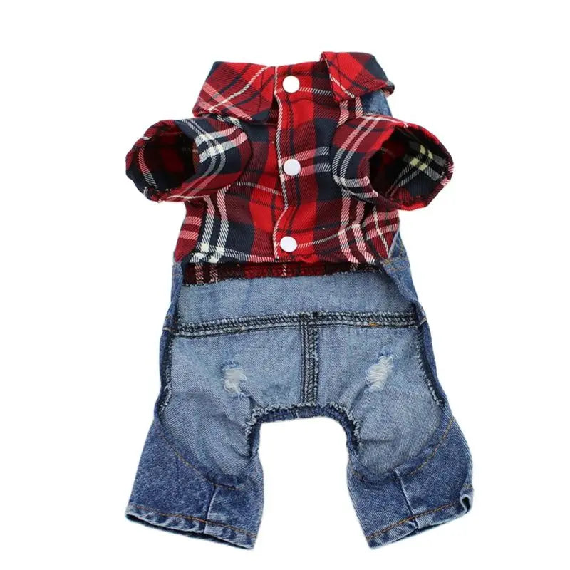 Dog Cat Denim Pleaid Judsuit Hoodie Pet Puppy Jean Jack