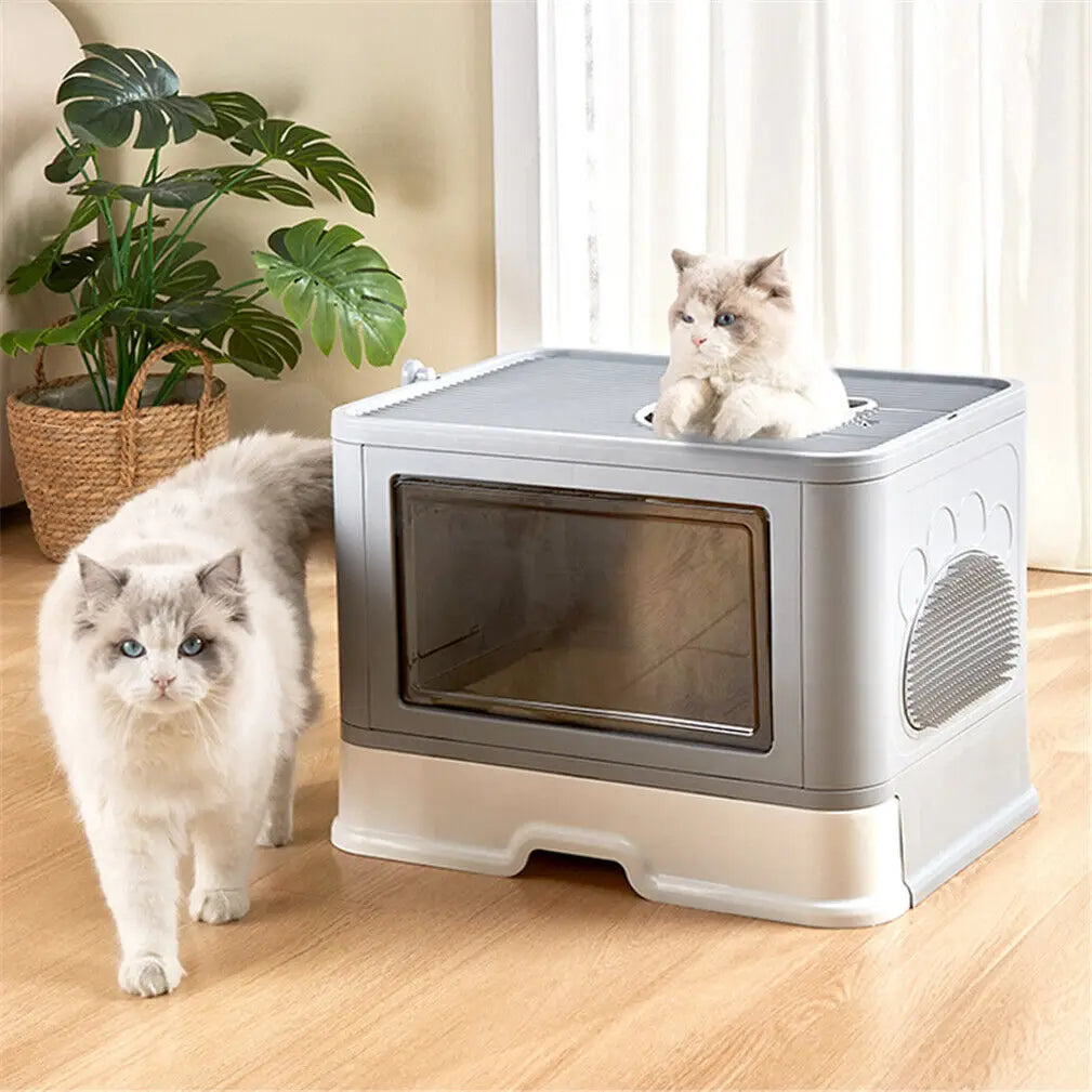 Foldable Cat Litter Box Front Entry & Top Exit Toilet Boxes with