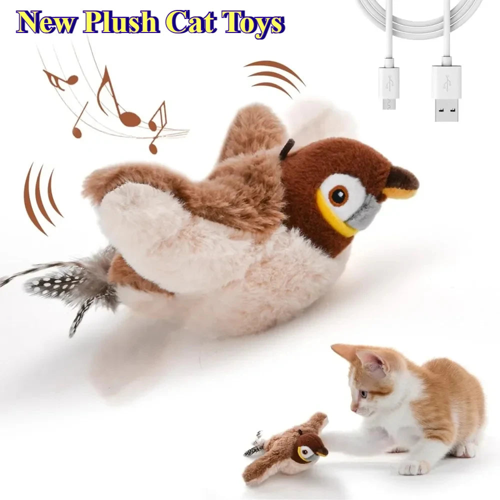 Hot Cat Interactive Toys Catnip Electric Pat Bird (مع النعناع البري) Dog Cats-Actived Squeaky Plash Plash Pay Pet USB قابل لإعادة الشحن